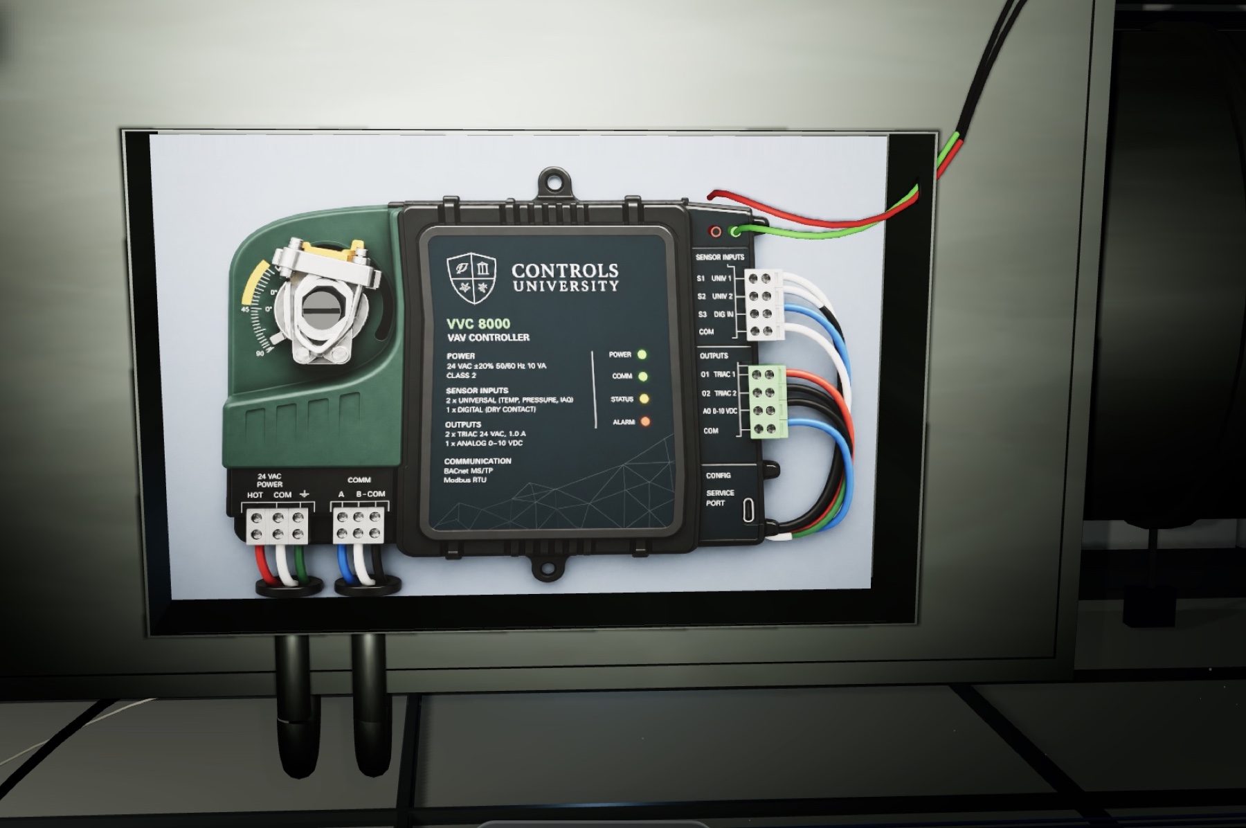 Controls University VVC 8000 VAV controller installed in a training environment